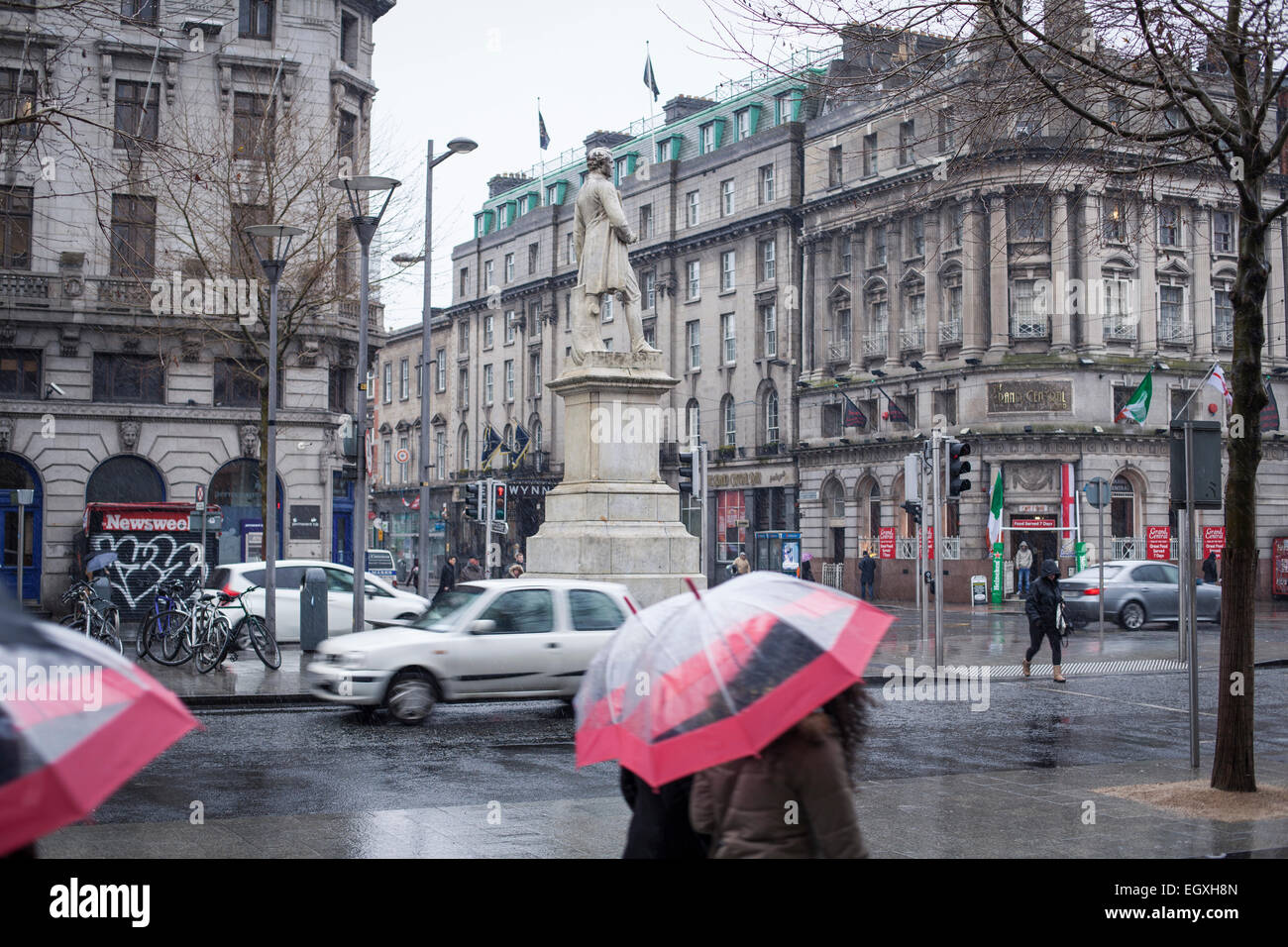 Dublin's O'Connell street in the rain on a Sunday Stock Photo