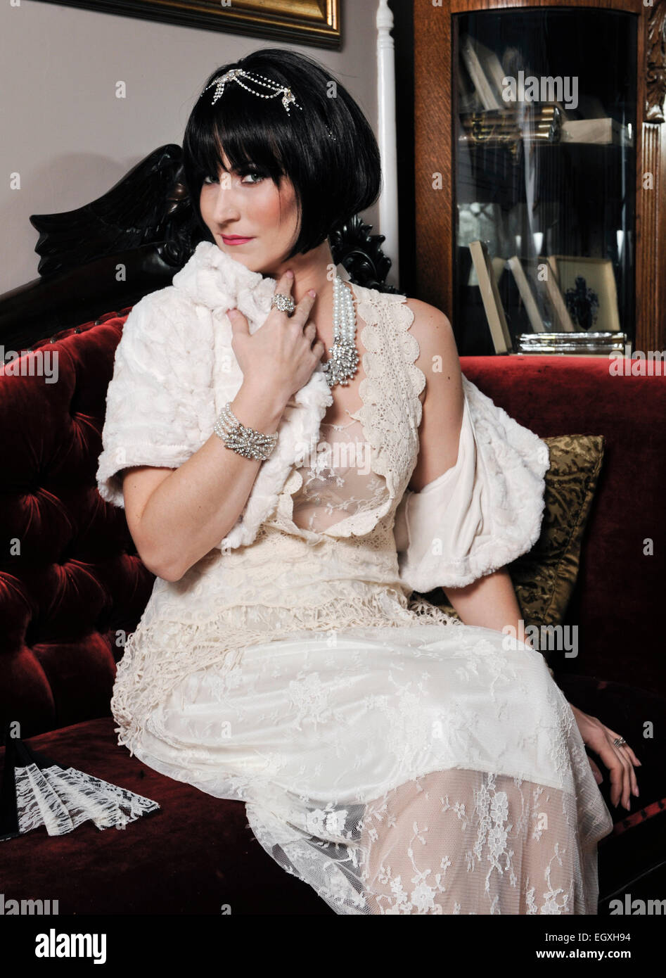 A portrait of a woman dressed in vintage style clothing (twenties thirties) Stock Photo