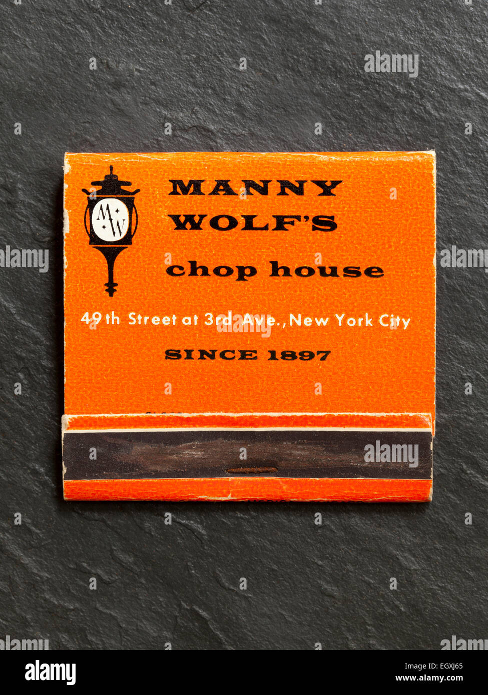 Vintage American Matchbook advertising Manny Wolfs Chop House N ew York City Stock Photo