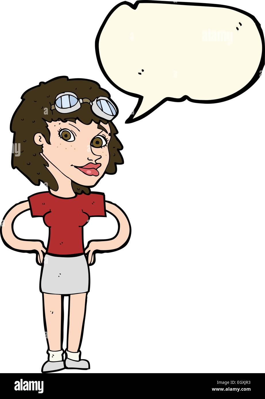 cartoon retro pilot woman with speech bubble Stock Vector Image & Art ...