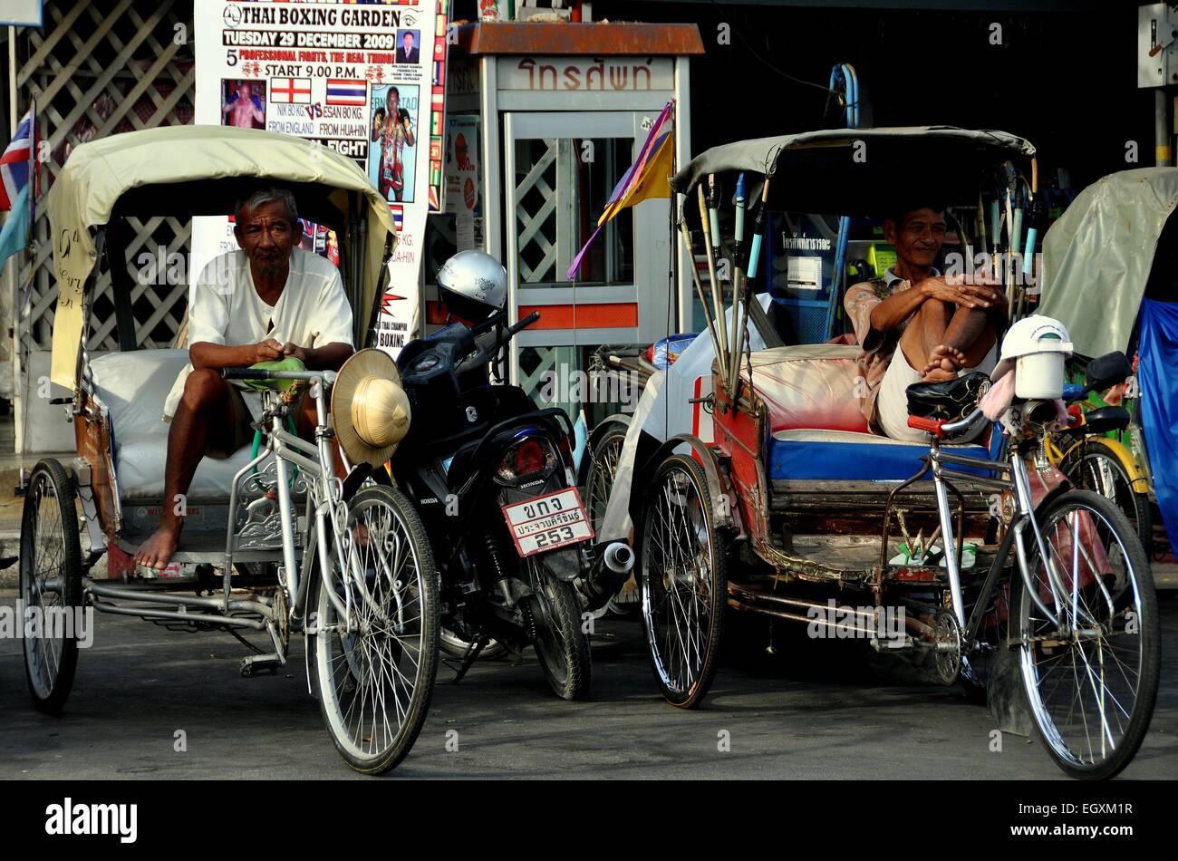 Hua Hin, Thailand: Tuk-Tuk taxi drivers sitting in their cabs awaiting ...