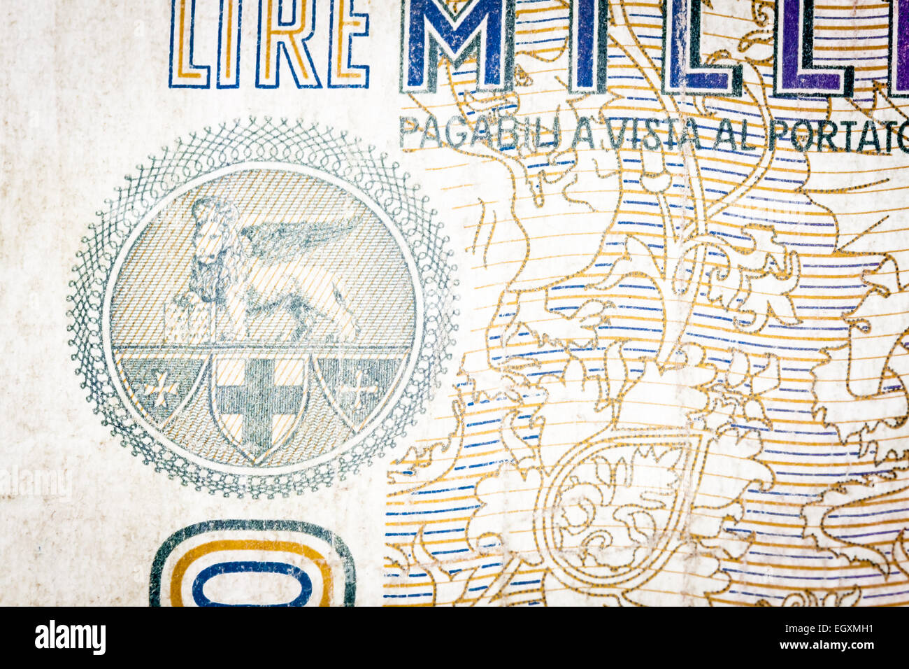 Winged lion Venetian Republic. Into an old Italian bill Stock Photo