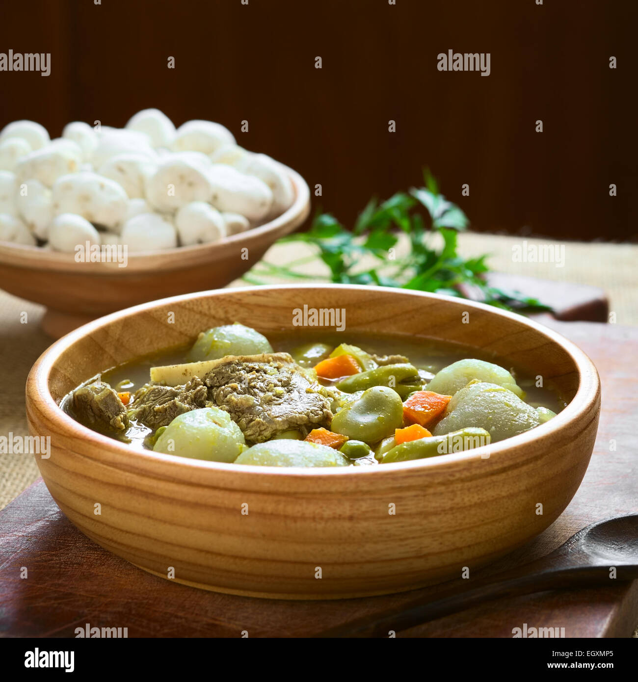 Bolivian traditional soup called Chairo de Tunta (tunta is a freeze-dried potato typical in the Andean regions) Stock Photo