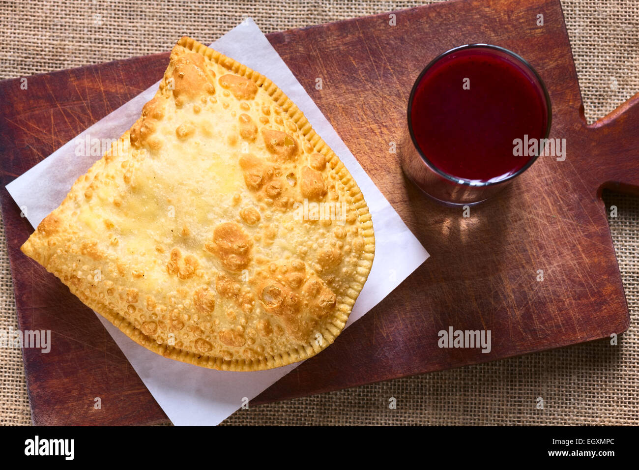 Traditional Bolivian snack called Pastel (deepfried pastry filled with