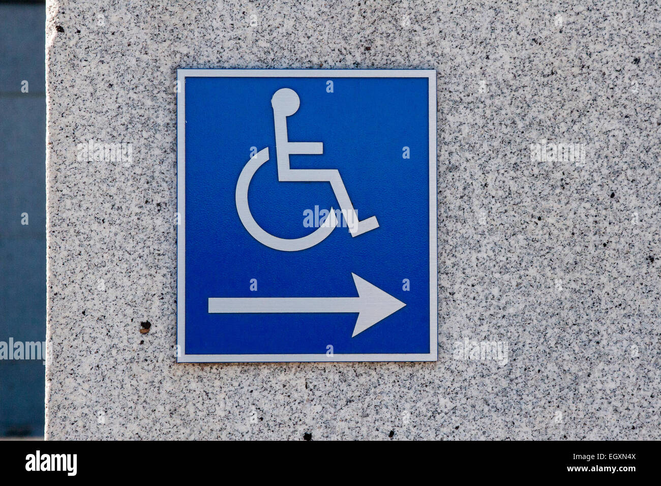 Wheelchair access placard on a wall at City Hall, San Francisco, California. Stock Photo