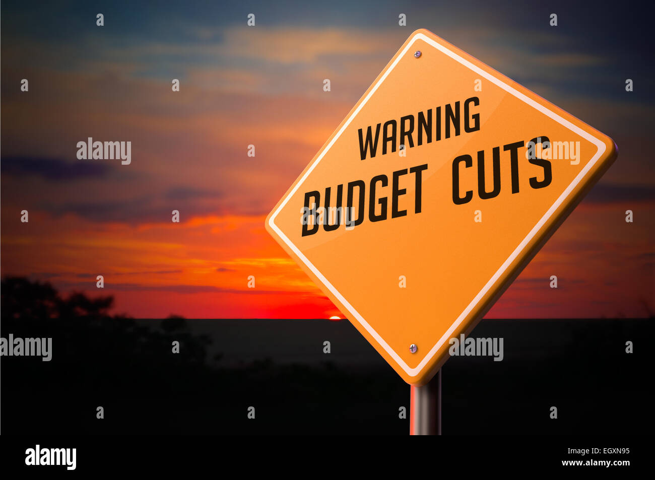Budget Cuts on Warning Road Sign Stock Photo Alamy