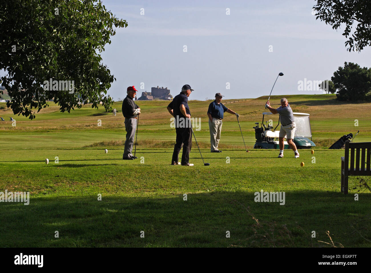 Golfers enjoying a round of golf at the Royal Jersey Golf Club / Jersey / UK Stock Photo