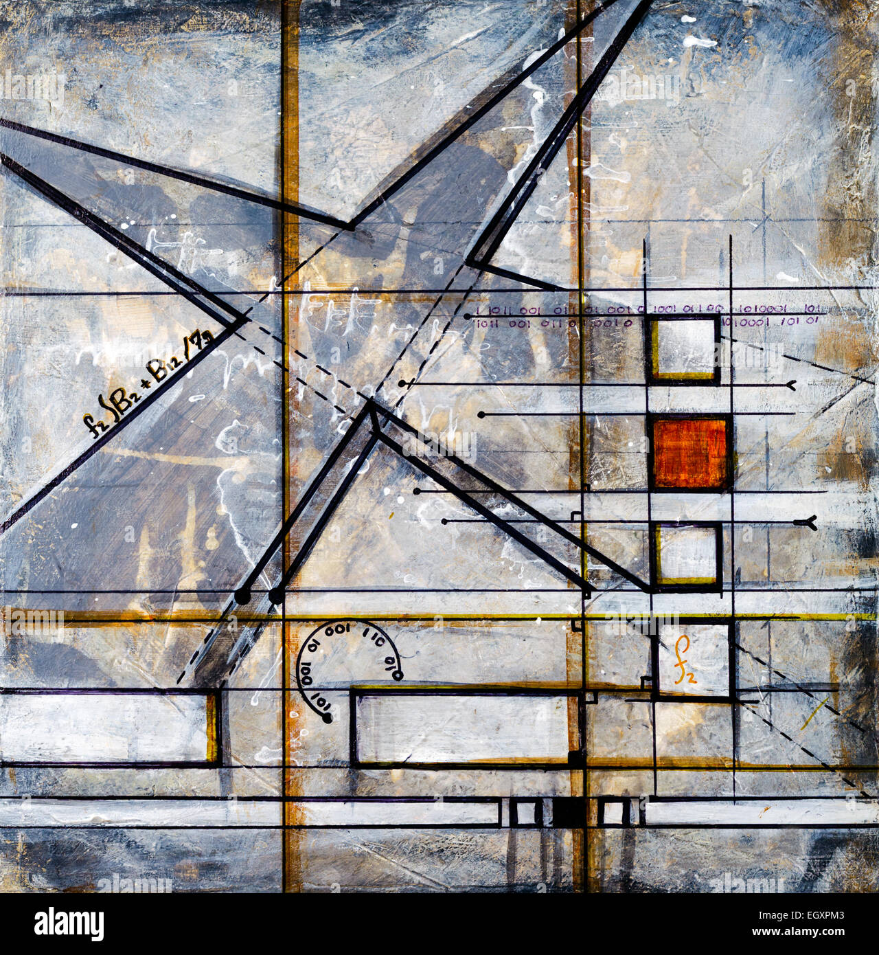 Real Contemporary and Abstract Square Painting on Canvas. Stock Photo