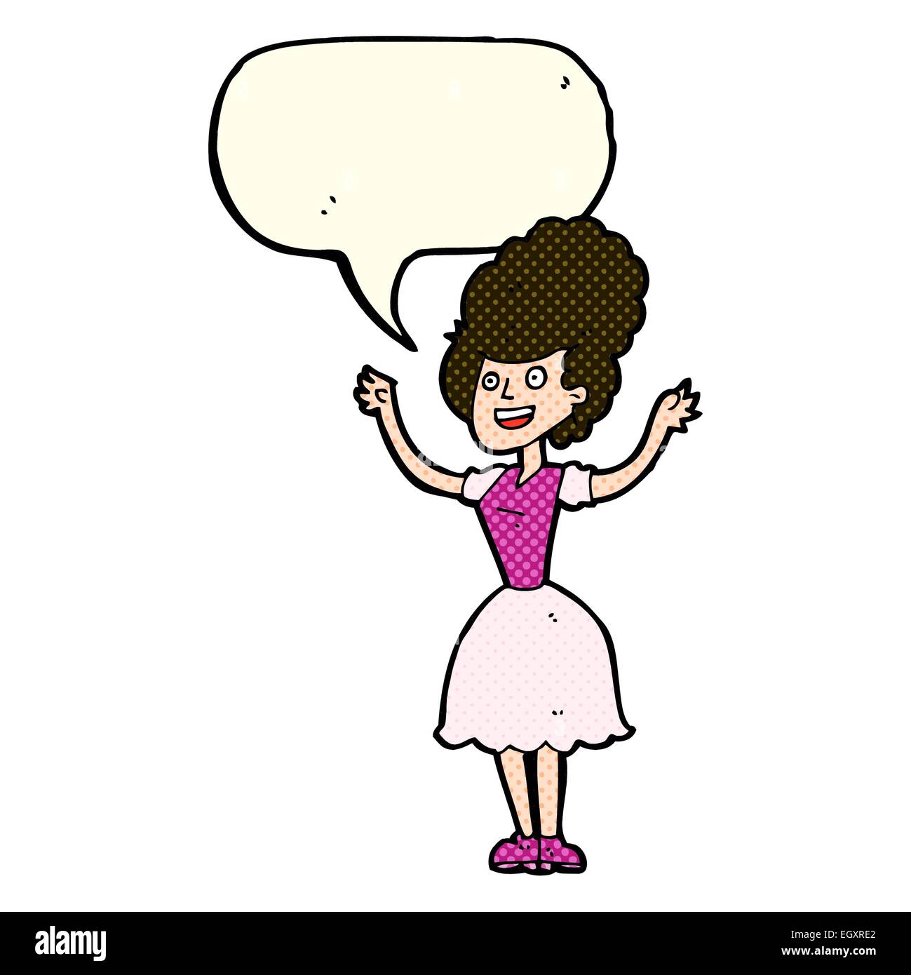 cartoon happy 1950's woman with speech bubble Stock Vector