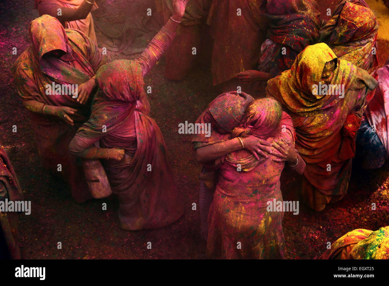 Ashram, Vrindavan, India. 03rd Mar, 2015. Indian widow plays Holi together on Tuesday at century old 'Pagal Baba Ashram' in Vrindavan. It is probably the first time when widows from Varanasi joined their sisters in Vrindavan for celebrating the festival of colors, breaking an age-old Hindu tradition, a release issued by NGO Sulabh International said. © Shashi Sharma/Pacific Press/Alamy Live News Credit:  PACIFIC PRESS/Alamy Live News Stock Photo