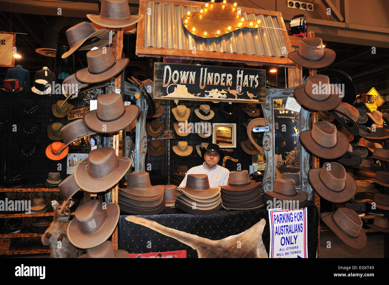 Houston, USA. 3rd Mar, 2015. A man sells cowboy hats during the 2015