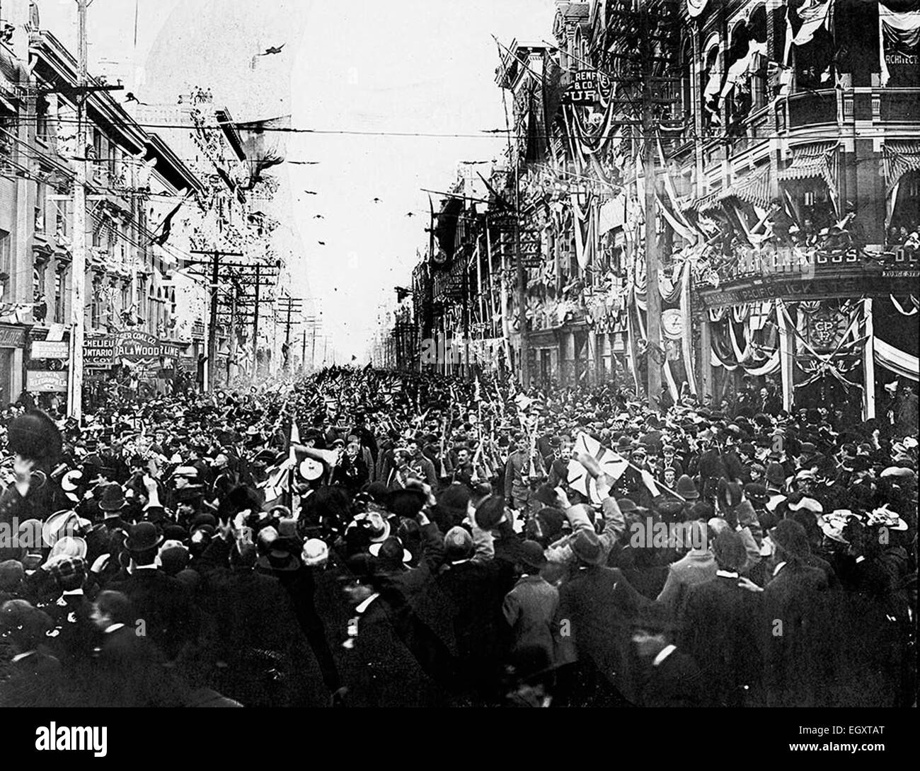 Boer War, C Company return, King Street east from Yonge Street (Toronto, Canada). June 1901 Stock Photo