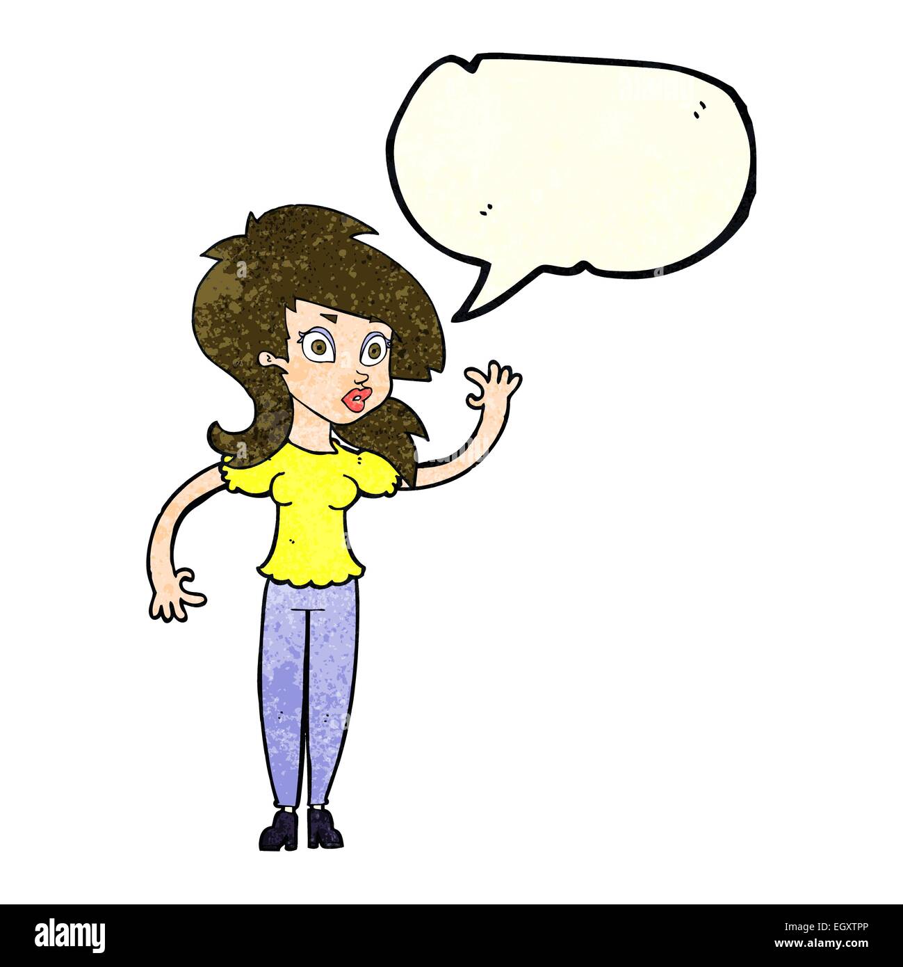 cartoon pretty woman waving with speech bubble Stock Vector Image & Art ...