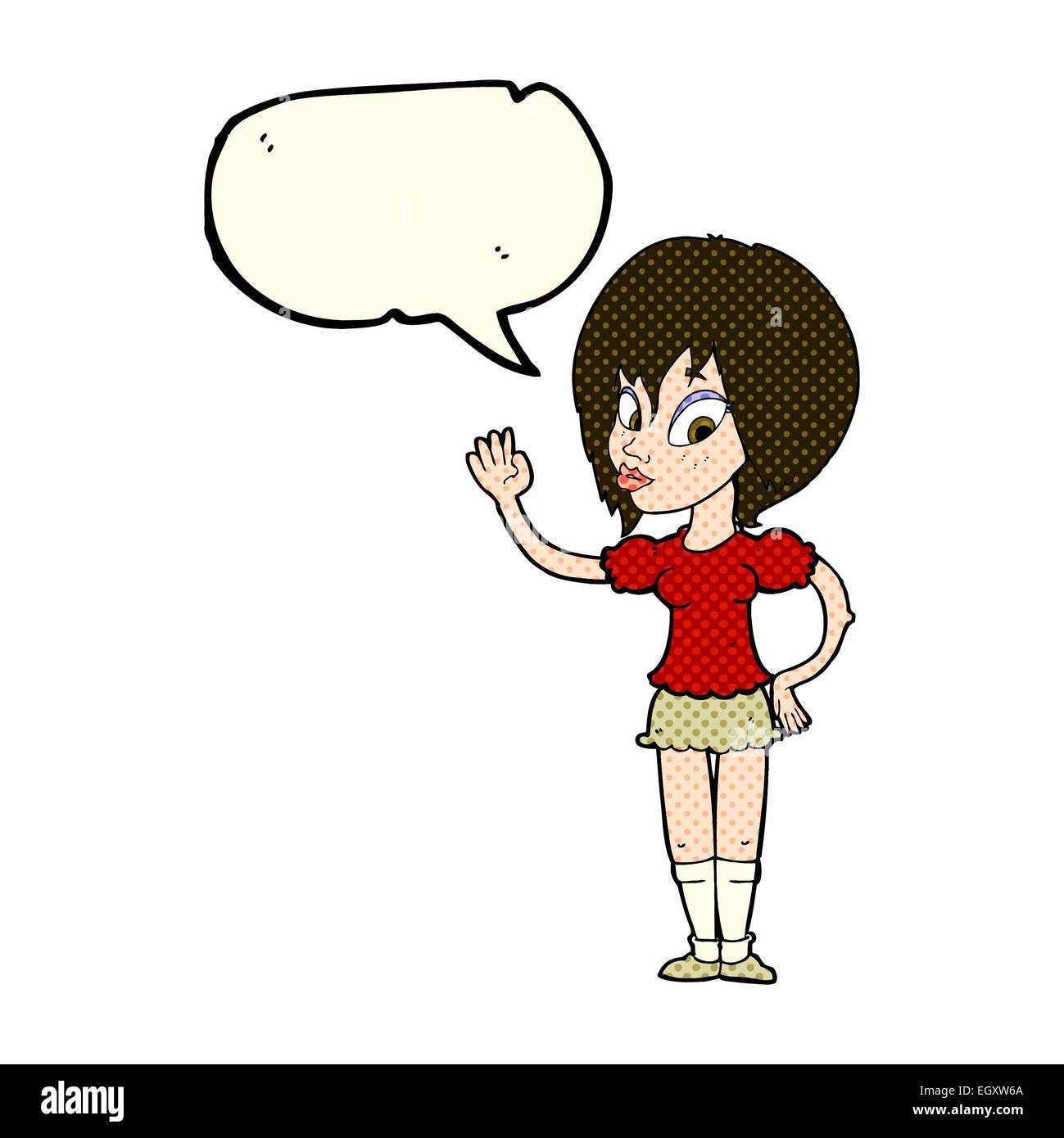 cartoon pretty woman waving with speech bubble Stock Vector Image & Art ...