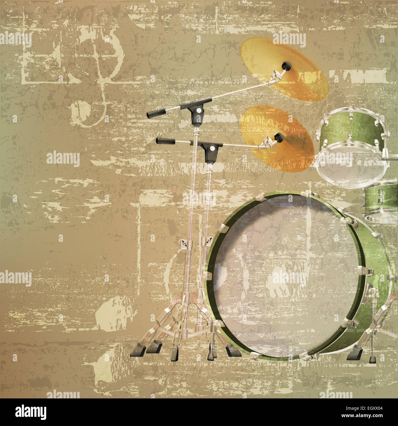 abstract green sound grunge background with drum kit Stock Photo - Alamy