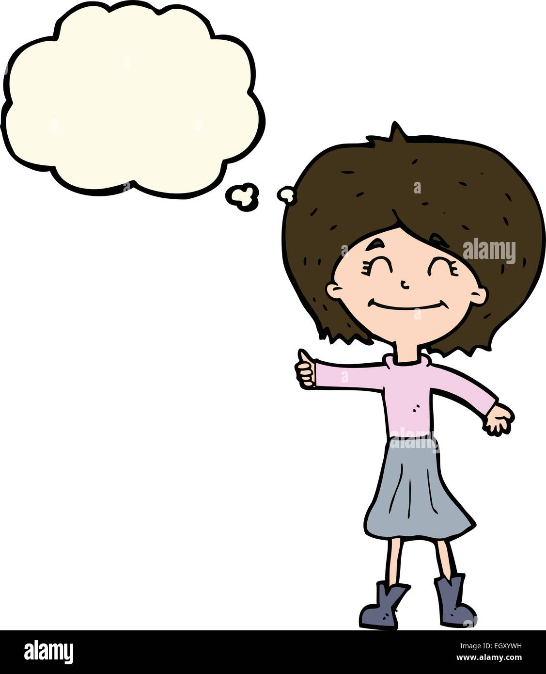 cartoon happy girl giving thumbs up symbol with thought bubble Stock ...