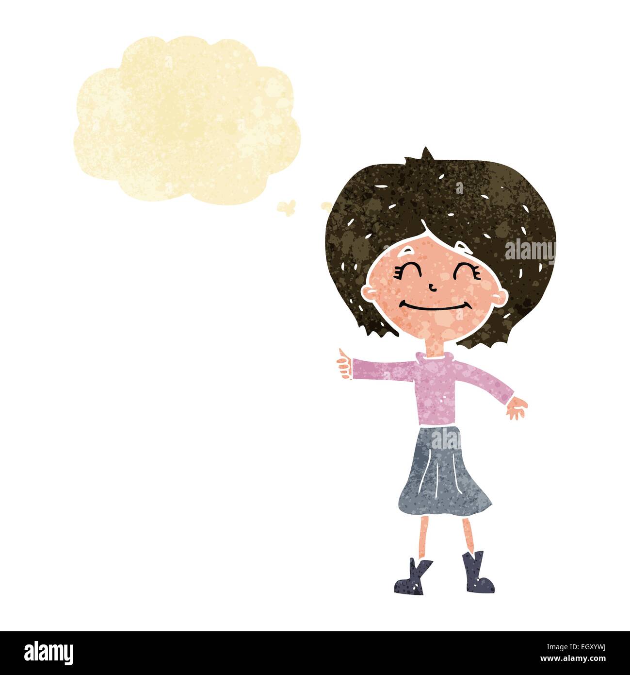cartoon happy girl giving thumbs up symbol with thought bubble Stock ...