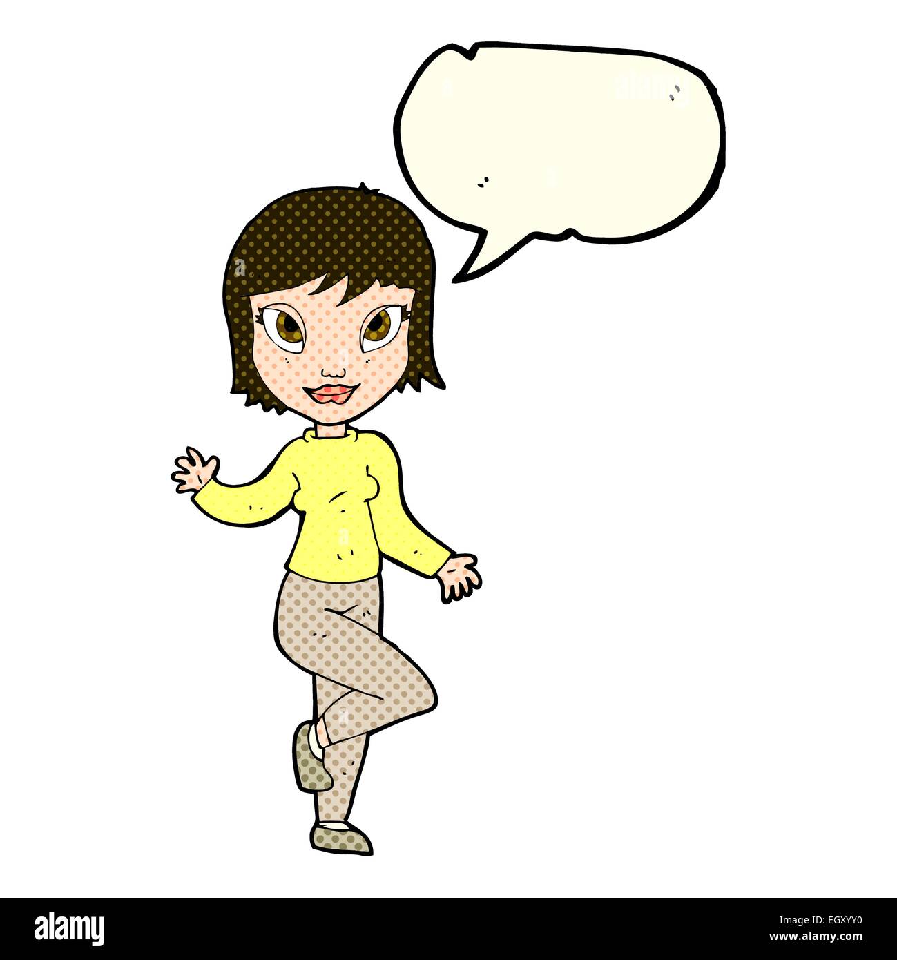 cartoon pretty woman waving with speech bubble Stock Vector Image & Art ...