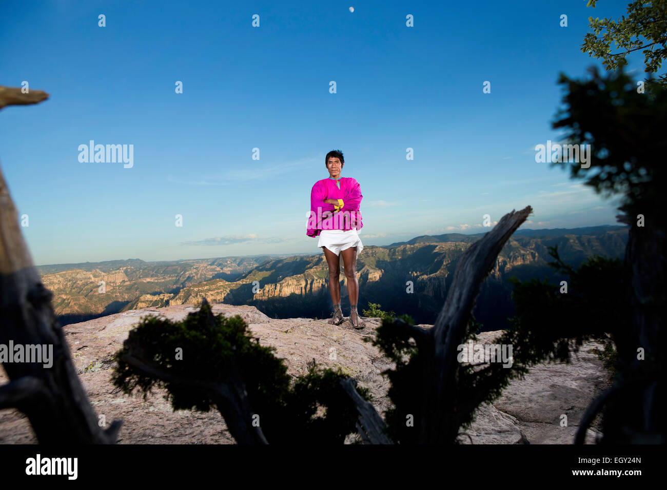 A world class Raramuri runner poses for a picture in Cooper Canyon, Chihuahua Stock Photo