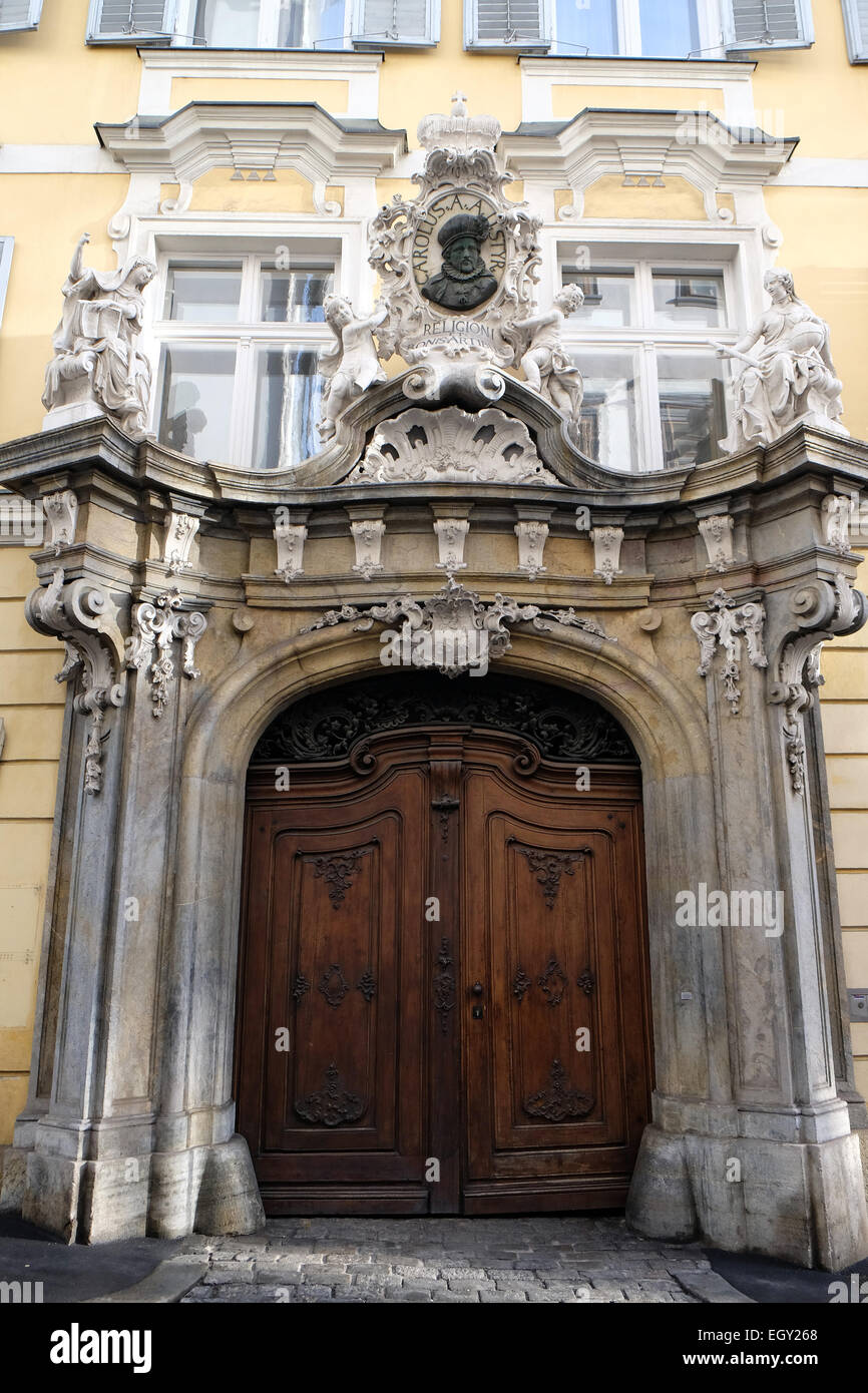 Historic entrance doorway in Graz, Styria, Austria on January 10, 2015. Stock Photo