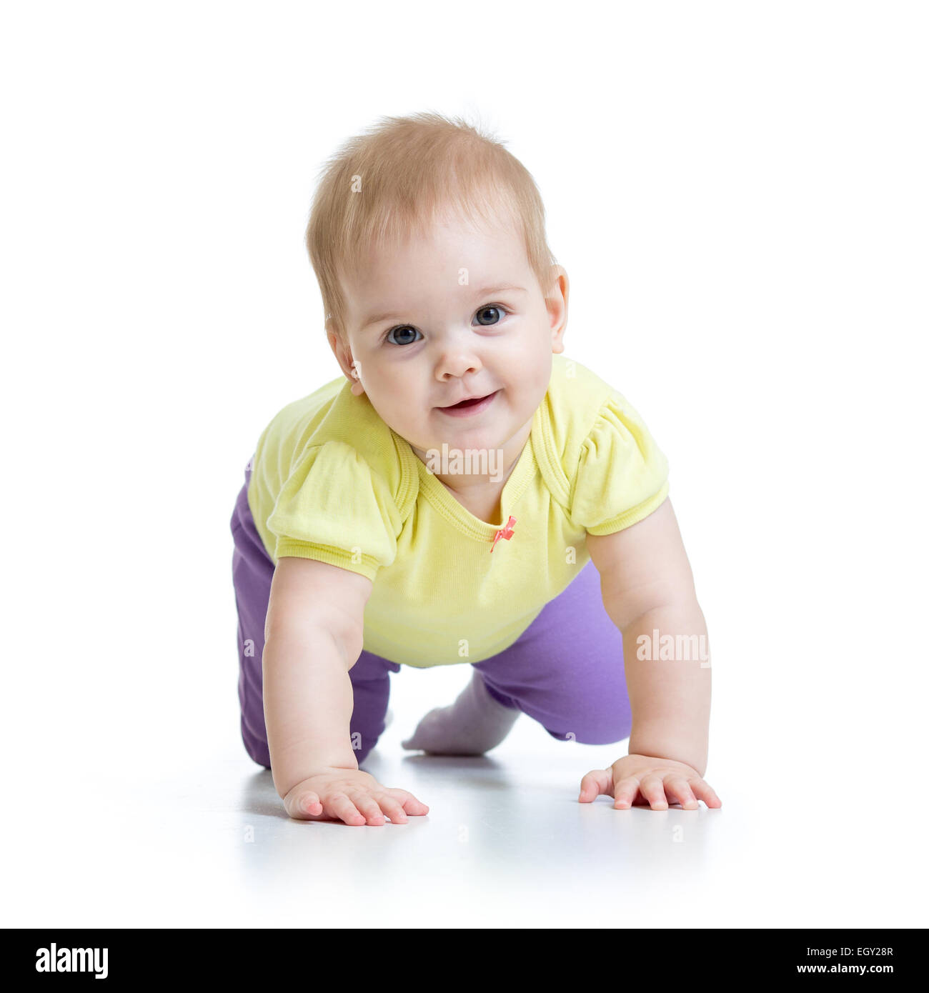 funny baby goes down on all fours Stock Photo Alamy