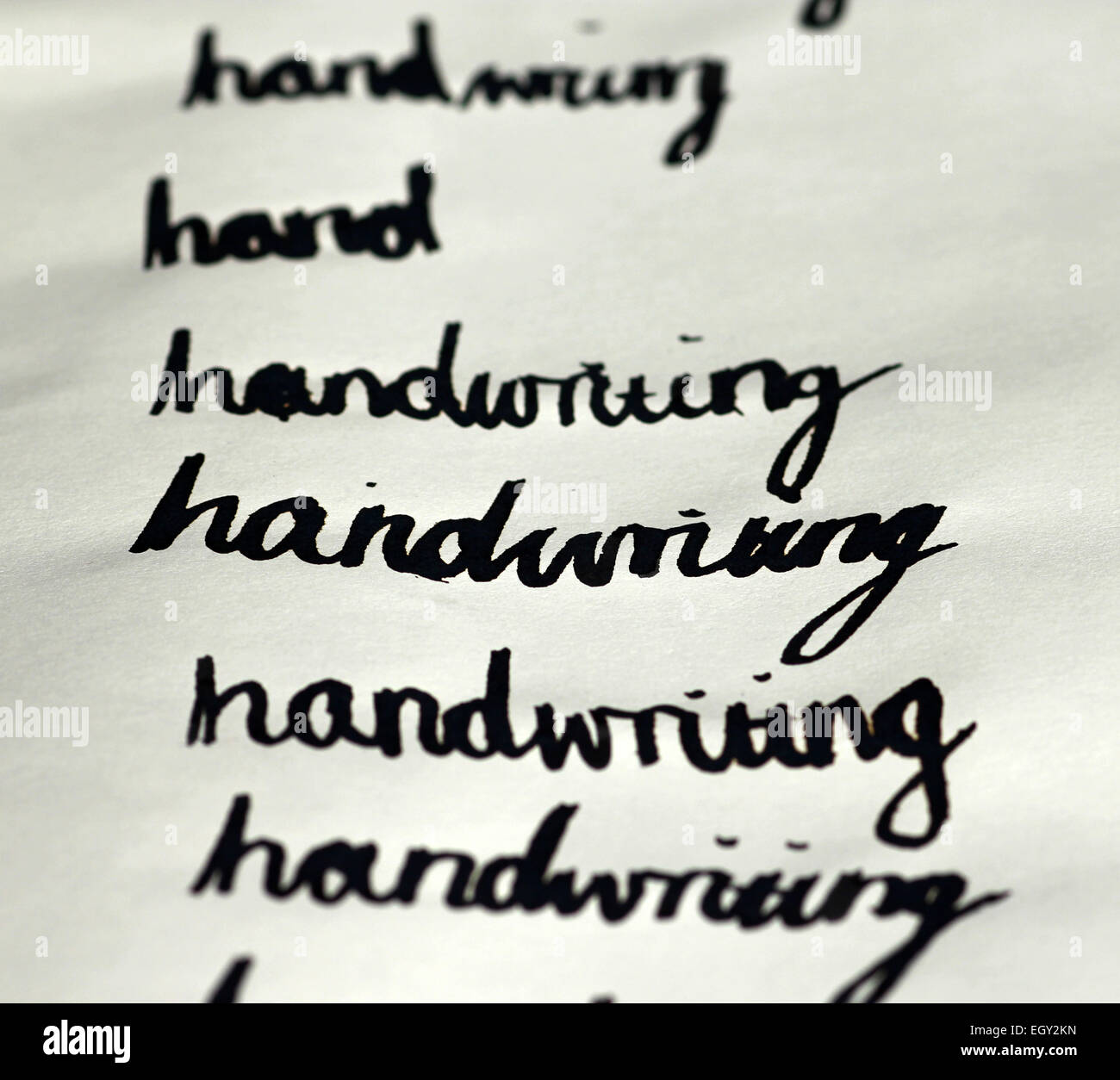 words handwriting in italics by quill pen Stock Photo