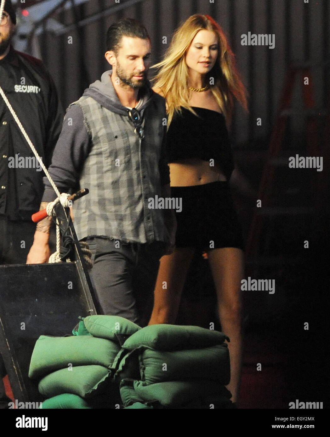 Adam Levine and wife Behati Prinsloo film scenes for Maroon 5's next single  'Animals' Featuring: Adam Levine,Behati Prinsloo Where: Los Angeles,  California, United States When: 29 Aug 2014 Stock Photo - Alamy