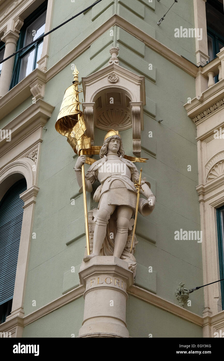 Saint Florian at the corner of Jungferngasse and Herrengasse, Graz, Styria, Austria on January 10, 2015. Stock Photo