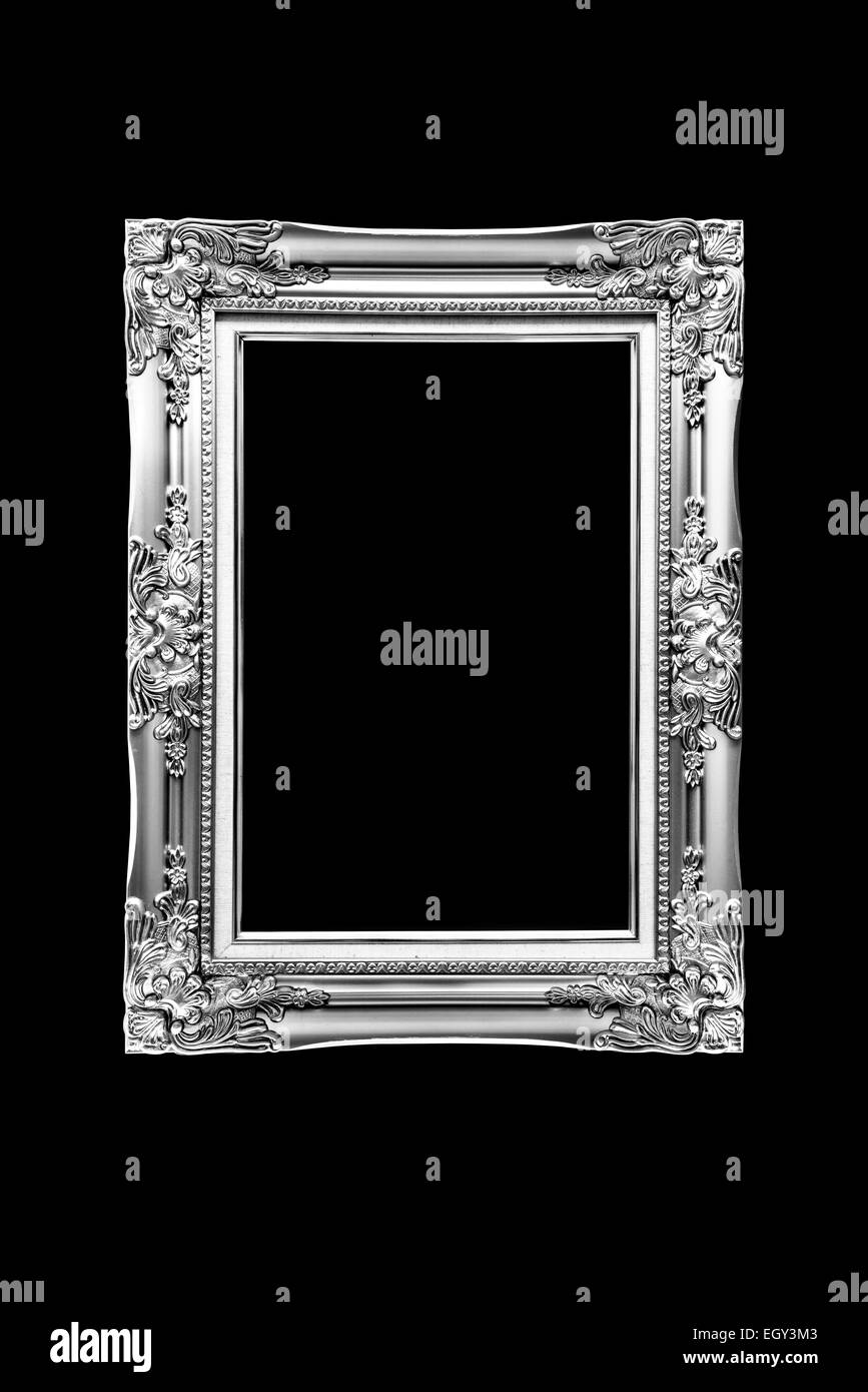 antique black and white frame isolated on black background Stock Photo