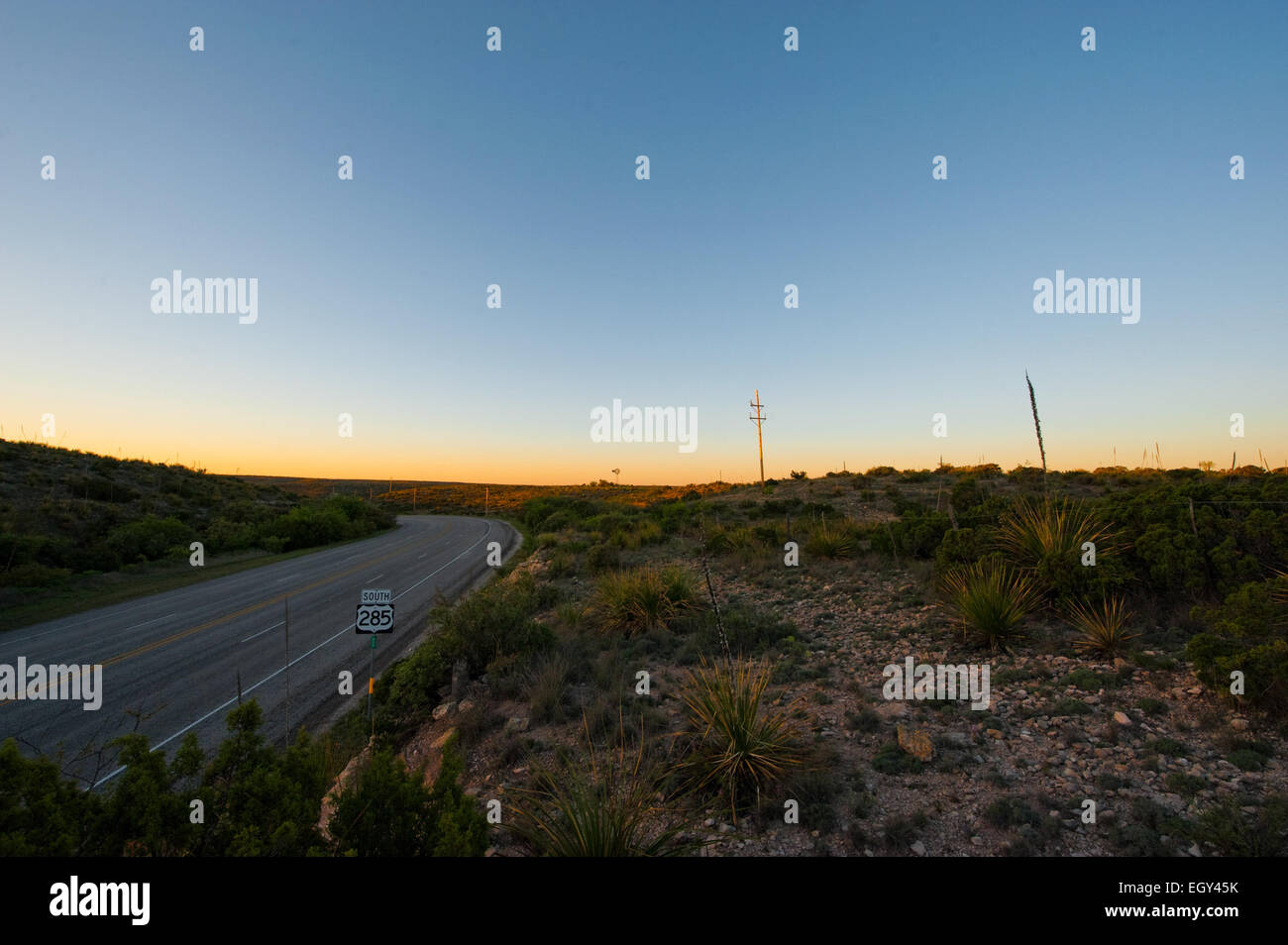 US Interstate 285 South heading from Fort Stockton, Texas, USA to