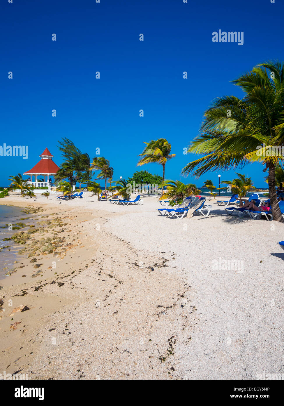 Jamaica, Runaway Bay, beach with pavilion Stock Photo