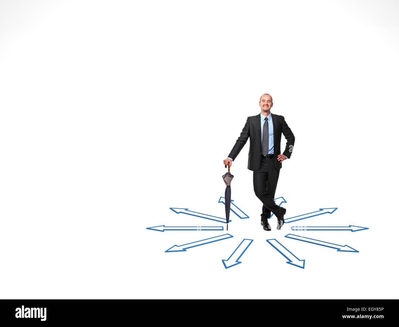 smiling businessman and 3d abstract arrows on white Stock Photo - Alamy