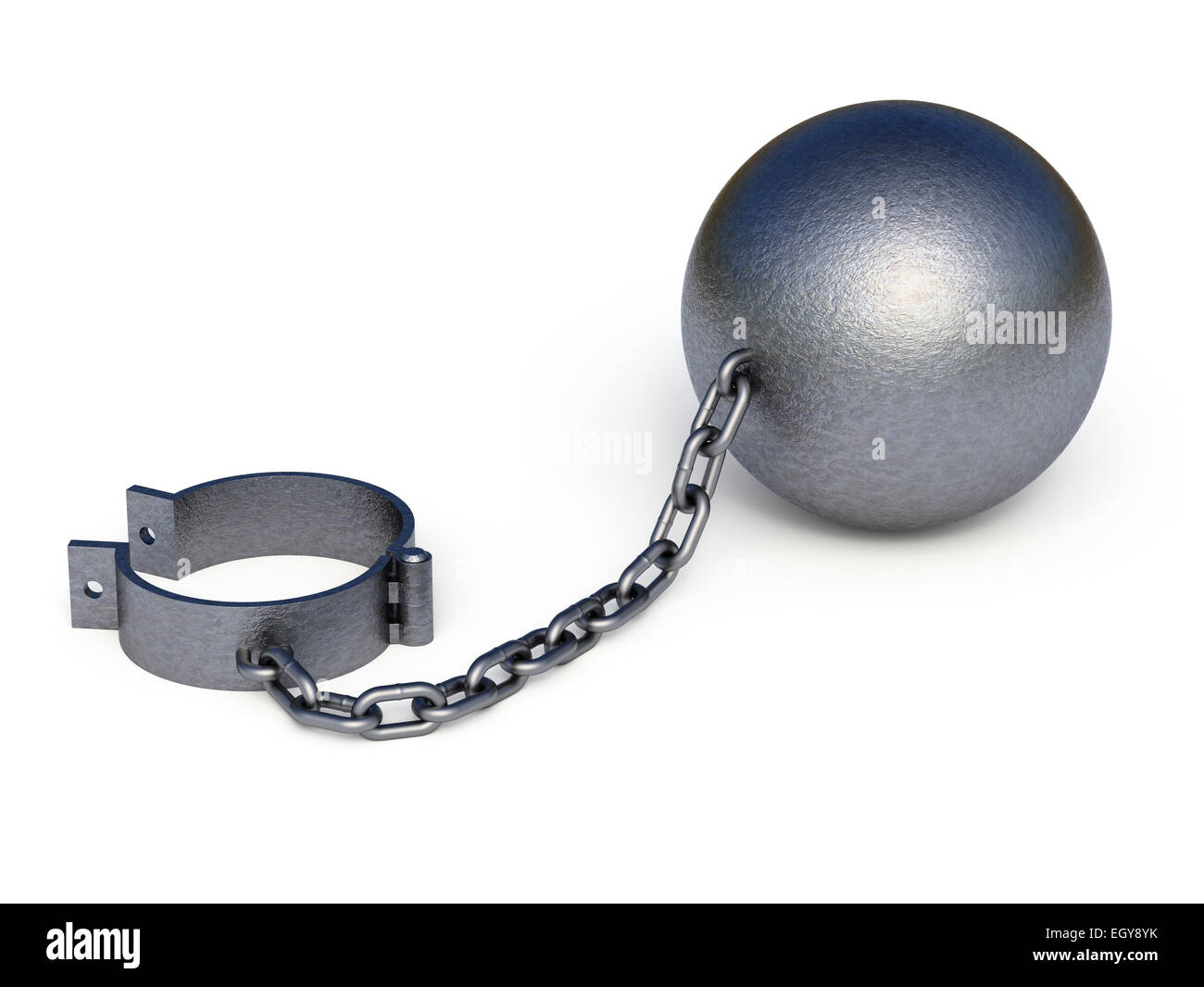 A vintage ball and chain with an open shackle on an isolated white studio  background Stock Photo - Alamy