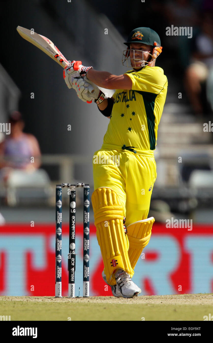 Perth, Australia. 04th Mar, 2015. ICC Cricket World Cup. Australia versus Afghanistan. David Warner pulls the ball to the boundary. Credit:  Action Plus Sports/Alamy Live News Stock Photo