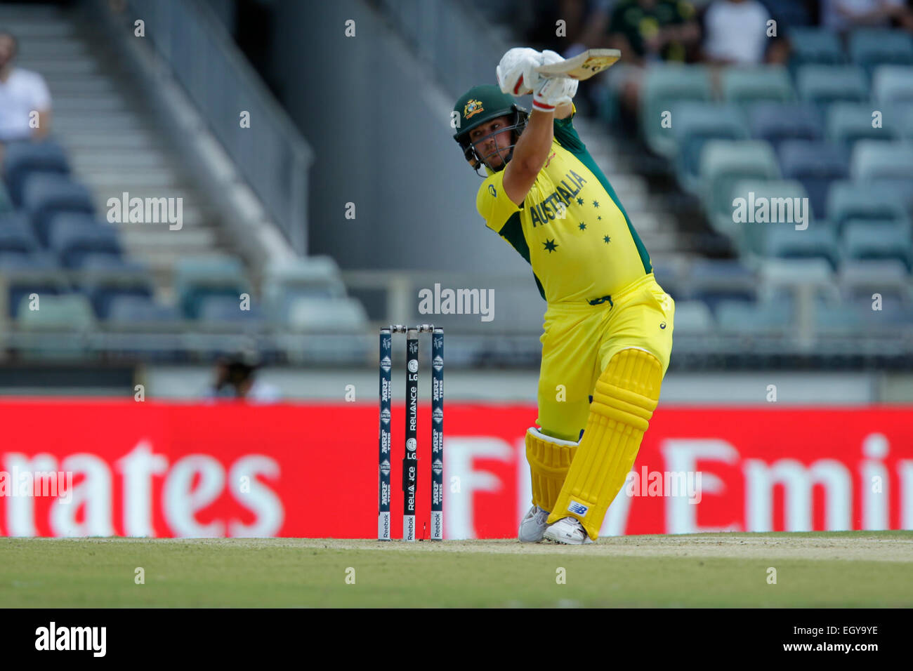Perth, Australia. 04th Mar, 2015. ICC Cricket World Cup. Australia versus Afghanistan. Aaron Finch plays a drive shot through covers. Credit:  Action Plus Sports/Alamy Live News Stock Photo