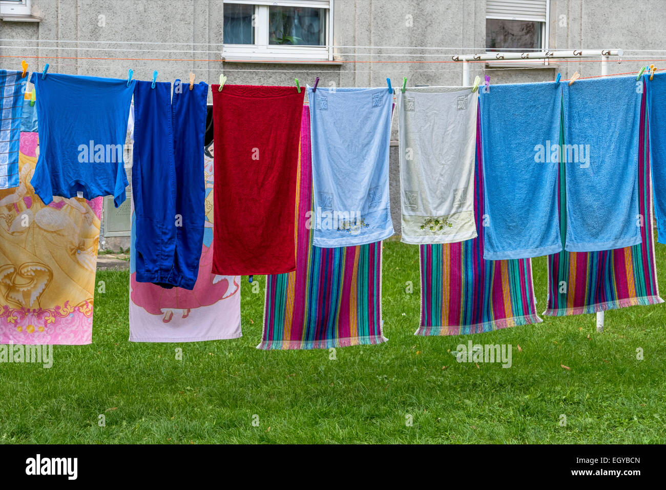 Laundry drying on washing line Stock Photo Alamy