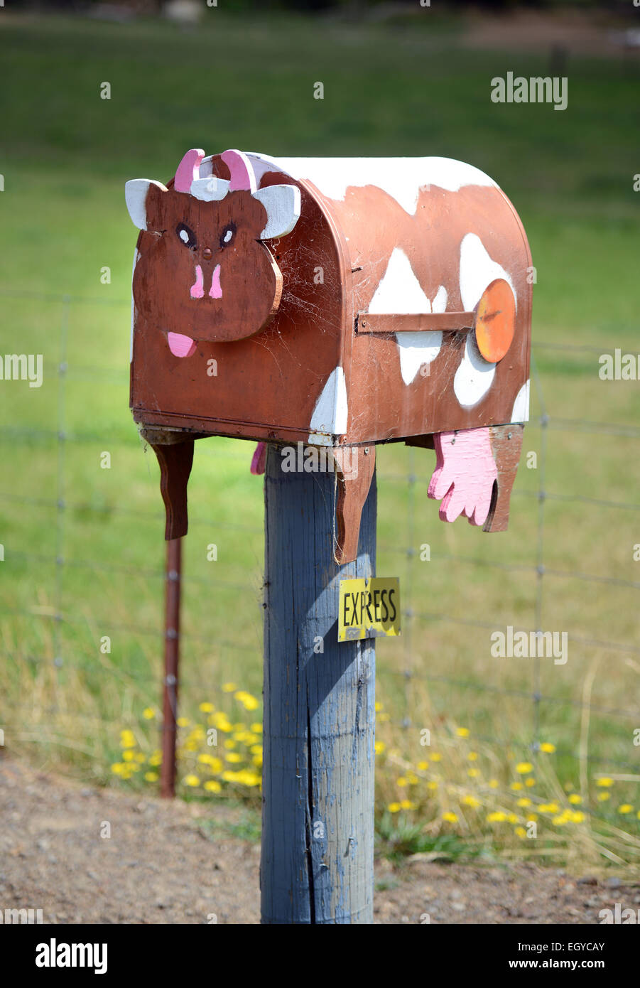 Individually designed mail boxes in the Malborough region, on the South Island of New Zealand. Stock Photo