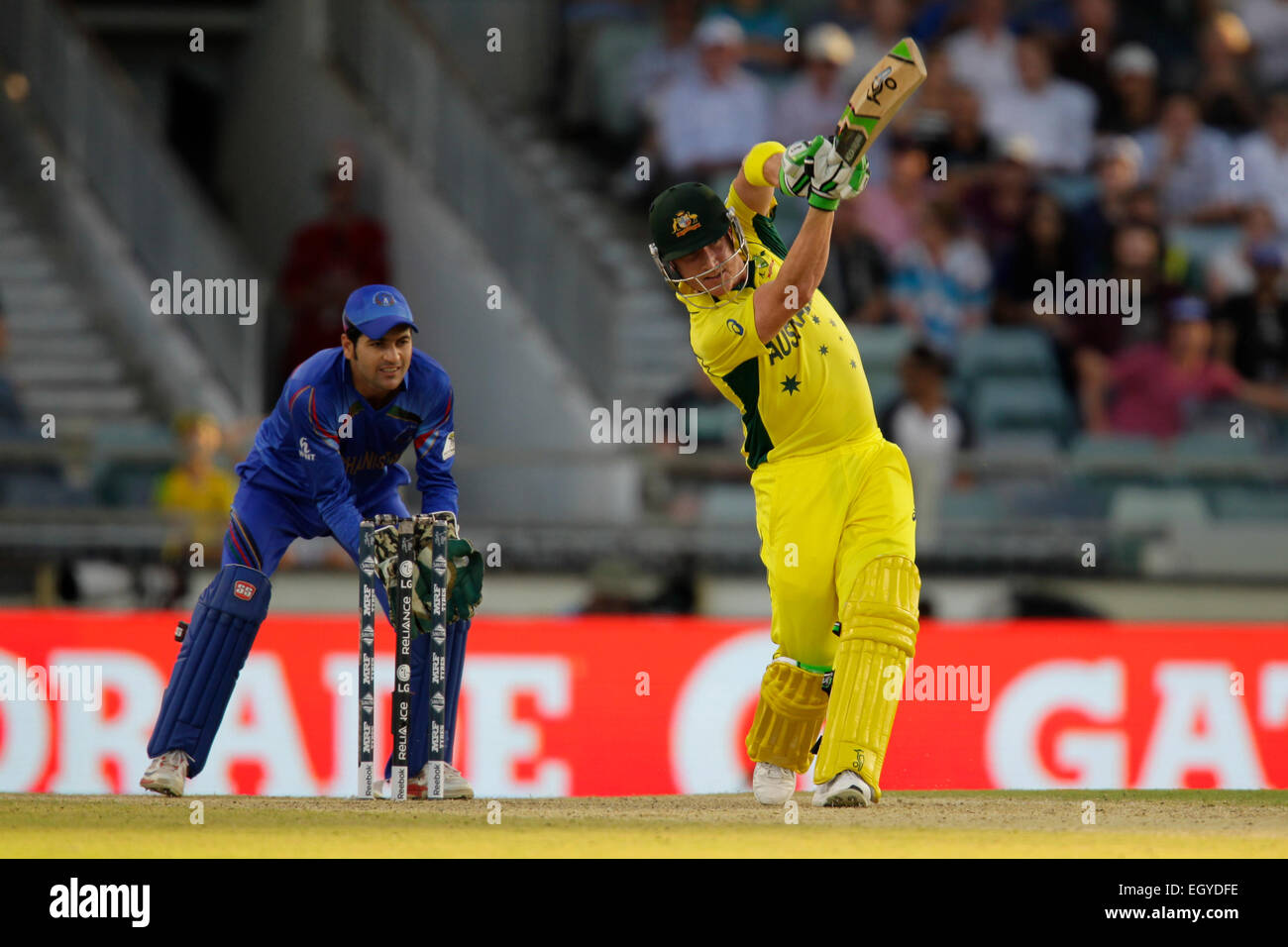 Perth, Australia. 04th Mar, 2015. ICC Cricket World Cup. Australia versus Afghanistan. Brad Haddin drives to the boundary. Credit:  Action Plus Sports/Alamy Live News Stock Photo