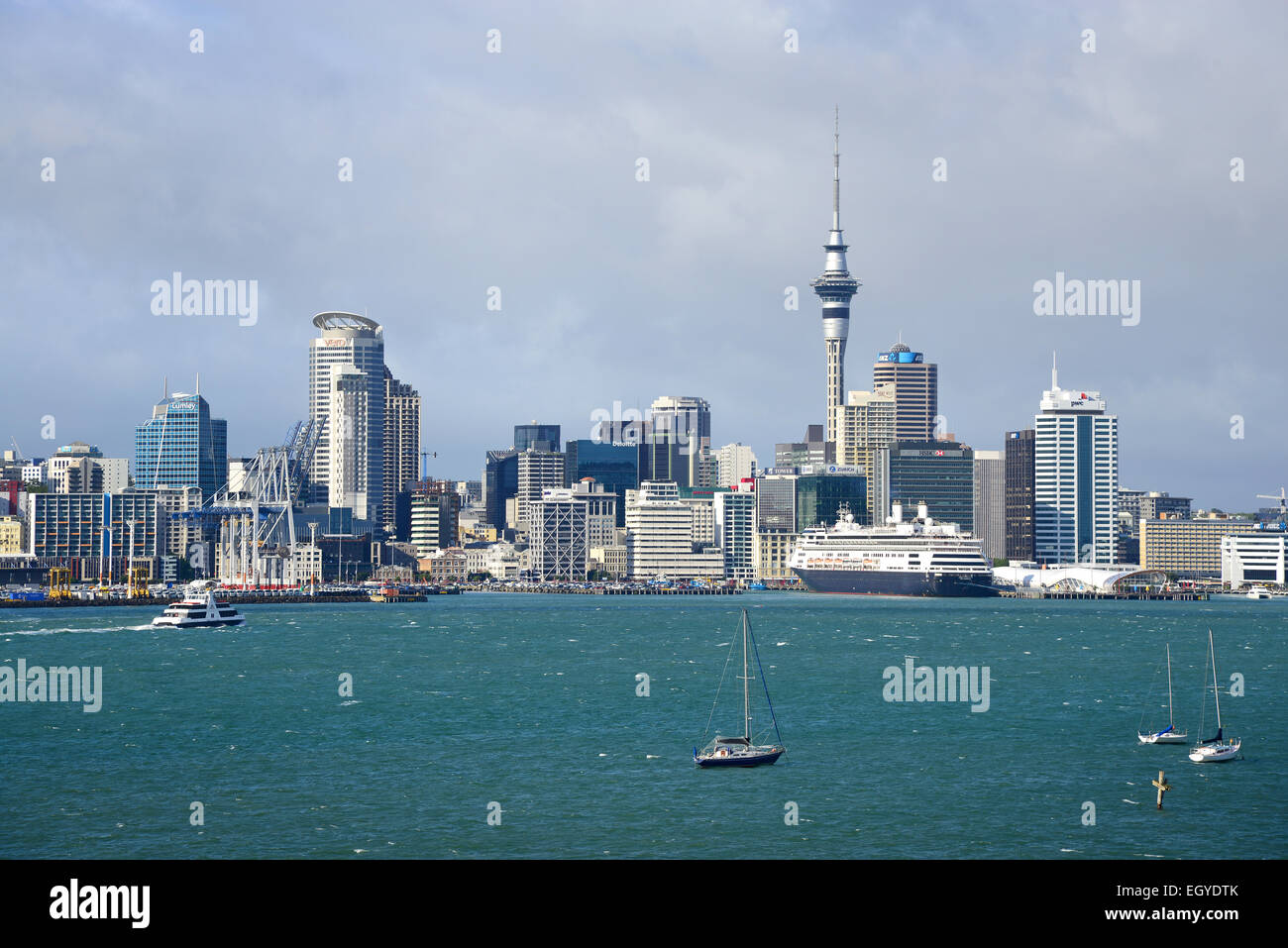 View of the city of Auckland from the harbour. Stock Photo