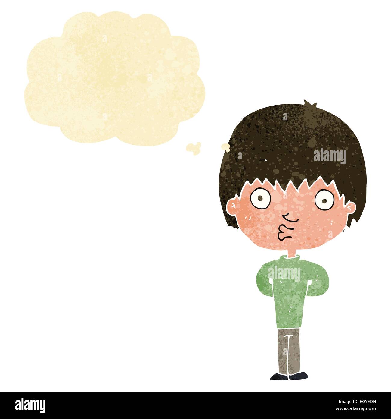 cartoon whistling boy with thought bubble Stock Vector