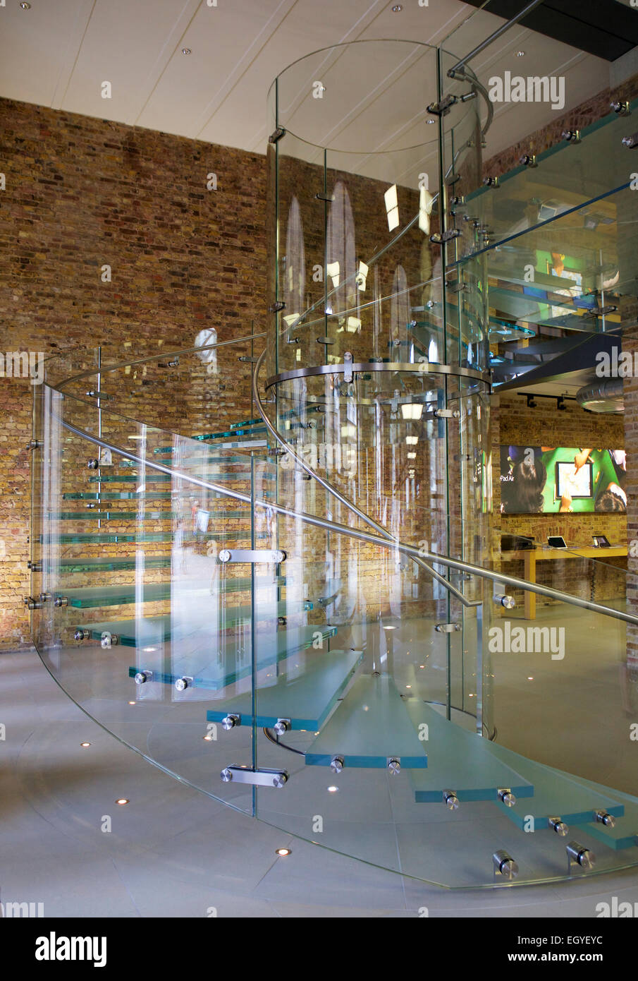 Glass Staircase at the Apple store in Covent garden London. Stock Photo