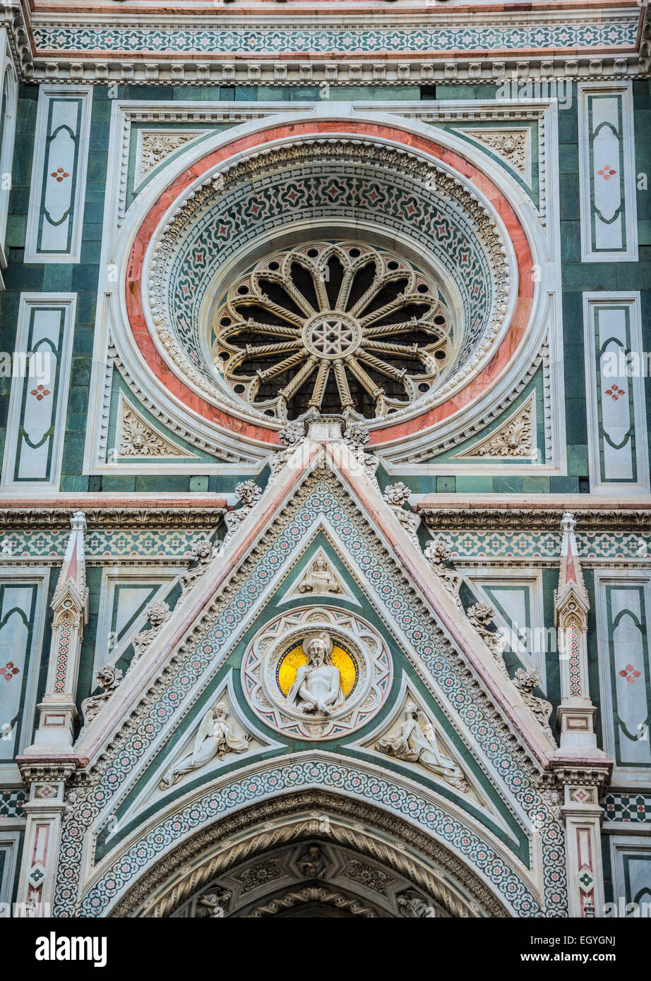 Marble façade of Florence Cathedral, Cattedrale di Santa Maria del Fiore, UNESCO World Heritage Site, Florence, Tuscany, Italy Stock Photo