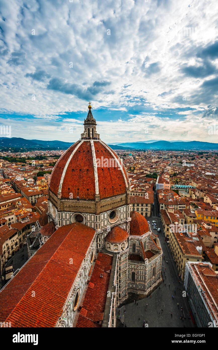 Florence Cathedral, Cattedrale di Santa Maria del Fiore with the dome by Brunelleschi, with the city, UNESCO World Heritage Site Stock Photo