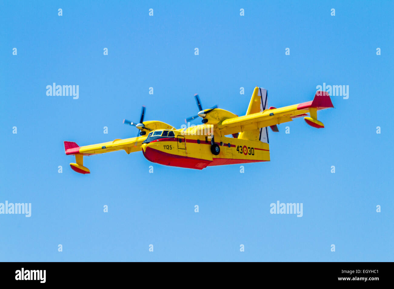 ALBACETE, SPAIN-JUN 23: Seaplane Canadair CL-215 taking part in an exhibition on the open day of the airbase of Los Llanos on Ju Stock Photo