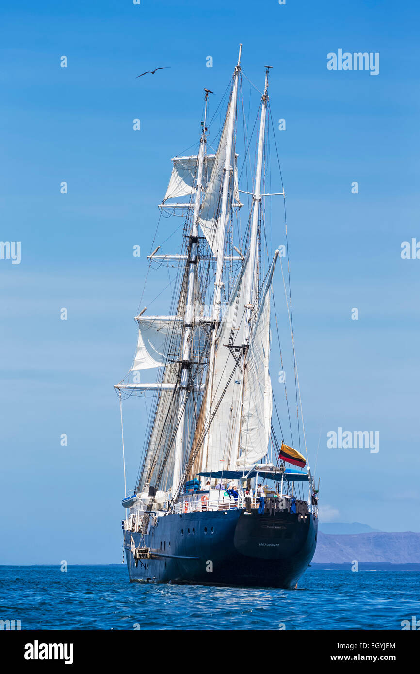 Pacific Ocean, sailing ship under sail at Galapagos Islands Stock Photo