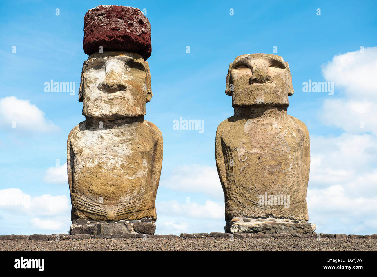 Chile, Easter Island, two moais at Ahu Tongariki Stock Photo