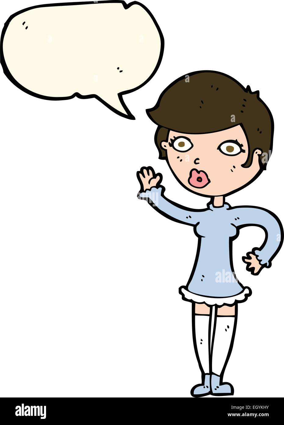 cartoon pretty woman waving with speech bubble Stock Vector Image & Art ...