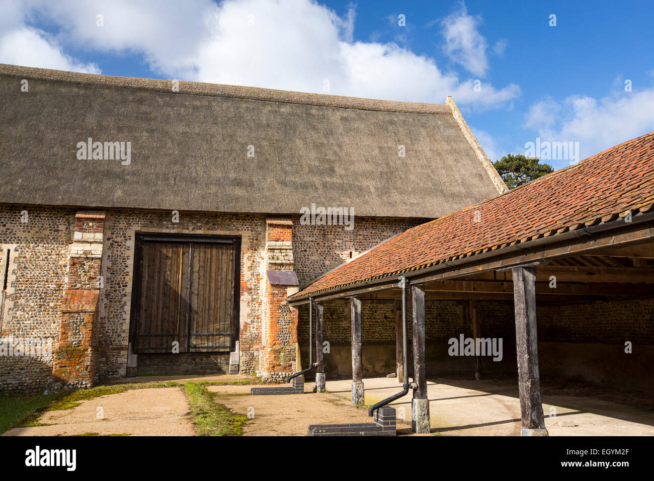 Paston great Barn, one of the largest thatched roof barns in the UK, built in 1581 and a scheduled ancient monument that is preserved for its important roosts of bats, Norfolk, UK. Stock Photo