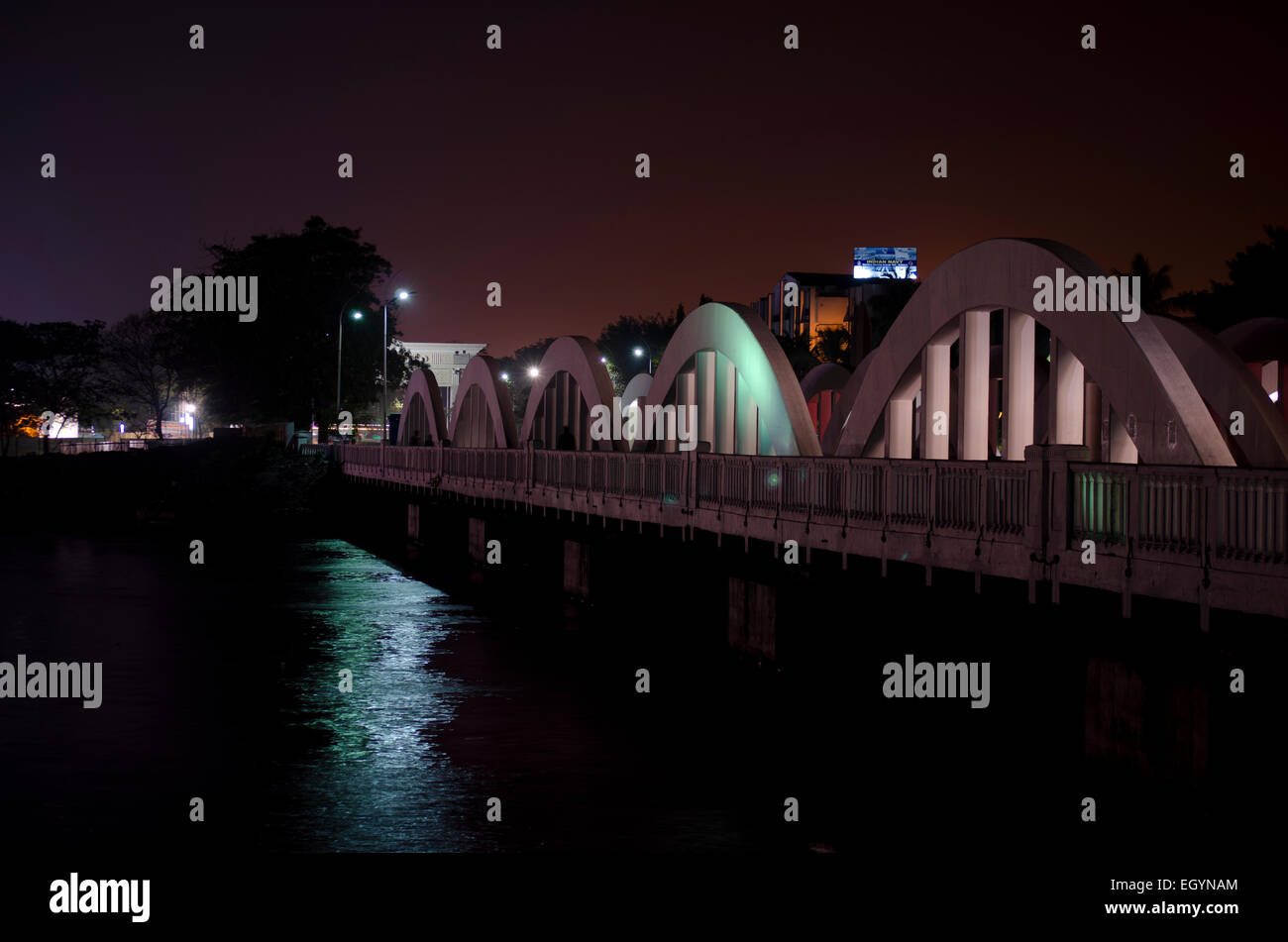 Napier bridge over Coovum river by night at Chennai,Tamilnadu,India Stock Photo