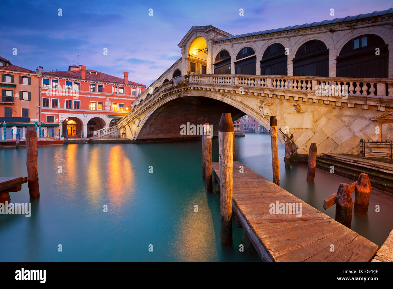 Venice. Image of Rialto Bridge in Venice at dawn. Stock Photo